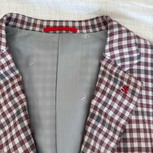 Isaia Red and Gray Checkered Blazer